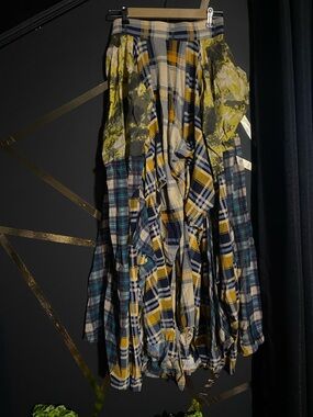 Plaid Patchwork Maxi Skirt in Navy, Yellow & Green